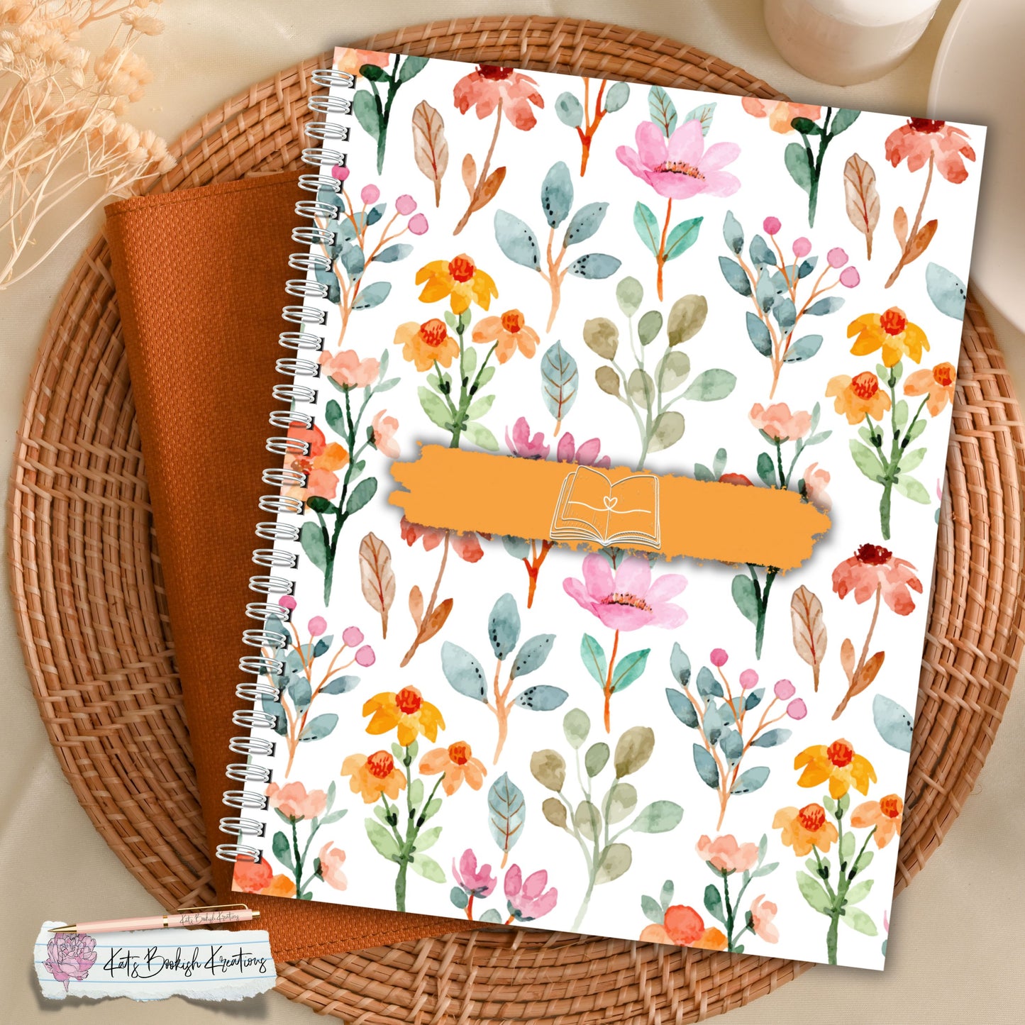 Watercolor Floral Orange Bookmark